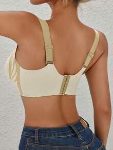 Two-Tone, With Back Clasp, Adjustable, Push-Up, Seamless, No Underwire, Comfortable, Bra - 黑色 - 查看 6