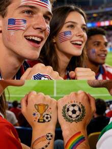 8Pcs Temporary Tattoos Cartoon Football Soccer Fans Celebrate Face Arm Makeup Fake Tattoo Stickers Waterproof And Sweatproof Temporary Tattoo Sticker - Multicolor - View 3