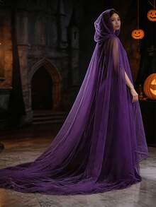 Áo choàng trùm đầu Halloween, áo choàng dài bằng lưới ấn tượng, phong cách Gothic tối màu. - trắng - Xem 13