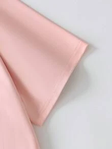 大码女式圆领卡通字母印花休闲百搭日常短袖T恤 粉色 - 粉色 - 查看 5