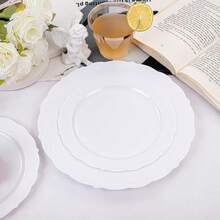 100 Pieces White Plastic Plates - White  Plates - Premium Hard Plastic  Plates For Wedding And Party Use Including 50 Dinner Plates 10 '' & 50 Dert Plates 7.5 '' Variant 1 - 白色 - 查看 7
