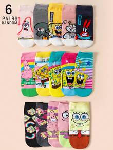 SpongeBob SquarePants 6/10 Đôi tất ngắn nữ ngẫu nhiên, bao gồm các họa tiết hoạt hình 3D vui nhộn: sao biển, cua, v.v., thấm hút mồ hôi và thoáng khí, thời trang và đa năng. - Nhiều màu - Xem 8