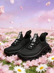 青少年、校园学生男女通用网面鞋，透气舒适，轻便休闲运动鞋，户外跑步鞋，旅行徒步鞋，四季皆宜，刀锋鞋，防滑，轻便透气 - 黑色 - 查看 3