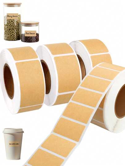 1 Roll Kraft Paper Self-Adhesive Labels, Handwritten Sealing Sticker Labels, Durable Waterproof, Stationery File Labels, DIY Envelope Sealing Stickers, Jar Organizer Labels, Suitable For Packaging, Labeling And Organization, Packaging Labels, Waterproof Stickers, Canned Labels, Food Labels, Office, Home, Christmas