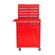 5-Drawer Storage Box, With Casters And Rolling Options, Removable Top And Adjustable Shelves, Garage Toolbox - Red - View 12