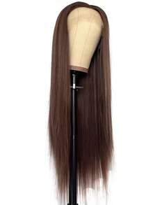 13x4 Lace Front Wig, Straight Smooth Synthetic Hair Wig, Heat Resistant, Suitable For Daily Wear & Cosplay, Grayish Brown Color - Multicolor - View 12