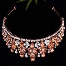 精致奢华的自然风格巴洛克金属镂空水钻镶嵌闪亮皇冠，为派对和聚会营造活泼气氛 - 香檳色 - 查看 3