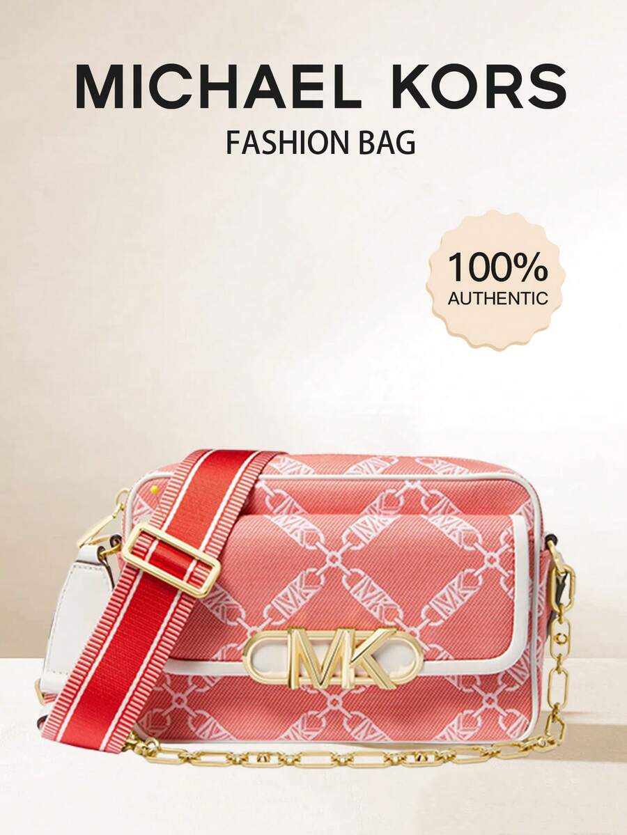 MK PARKER Women's Zipper Crossbody Bag With Wide Adjustable Strap - Red and White - View 1