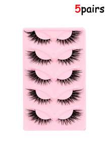 5pairs Feathered False Eyelashes With Cat-Eye Ends That Elongate And Thicken, Resembling Fox-Like Slanted Flight, Giving A Naturally Thick And Dense Look. - Black - View 6