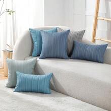 Outdoor Waterproof Throw Pillow Covers 22x22 Set Of 2 Decorative Outside Patio Furniture Cushion Cases Decor For Garden Bench Porch Couch Tent Chair Stripe Blue - Màu xanh dương, kích thước 22 inch x 22 inch (Bộ 2 cái) - Xem 6