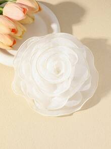 1pc Handmade Fabric Fluffy Pom Pom Flower Brooch, Exaggerated Personalized Elegant Niche Design Lapel Pin, Suitable For Women's Daily, Banquet, Party Wear And Any Occasion, Also Ideal As A Gift - White - View 3