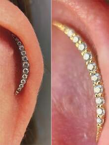 1PC G23 Titanium Solid Arc Moon Cartilage Earring Stud Lip Labret 4/5/7/11/9/11/16PCS Cubic Zirconia Paved Flat Back Internally Threaded Helix Ear Tragus Conch Lobe Earring 18k Golden Plated Piercing Jewelry Unsiex In Daily Life - vàng titan - Xem 2