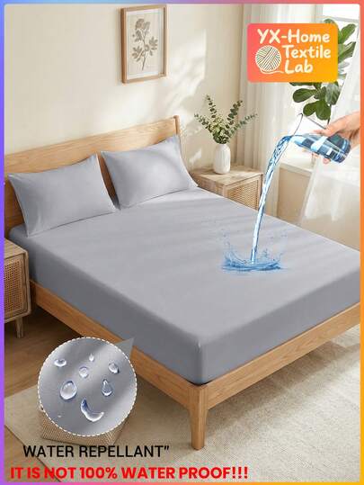 1pc Water Repellant Fitted Sheet, Bedding, Solid Color Bed Sheet, Mattress Protector, Mattress Cover, Noiseless Water Repellant Fitted Sheet Mattress Cover Machine Washable Soft Comfortable Waterproof Bed Cover, For Twin, Full, King, Queen Size, Perfect Holiday, Machine Washable (Pillowcase Not Included)