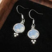 Bông tai mặt dây chuyền tròn tối giản cổ điển, bông tai nữ thủ công thanh lịch, dễ dàng phối hợp hàng ngày, lựa chọn quà tặng tuyệt vời cho bạn bè và bạn học. - Bạc - Xem 5