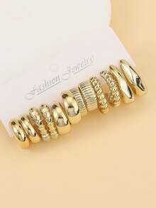 12-36pcs Fashionable Irregular Shaped Plastic Material With Gold-Plated Earring Set, Suitable For Women's Daily And Vacation Wear - Gold - View 2
