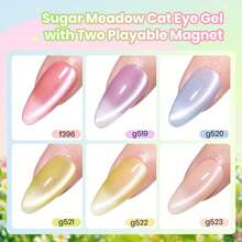 Beetles Sugar Meadow 6 Colors Cat Eye Gel Nail Polish Set, Pastel Glitter Pink Purple Green Blue Orange Peach Yellow Shades, Magnetic Soak Off UV LED Manicure, Spring Easter Gifts For Women - 6 Colors Sugar Meadow - 查看 6
