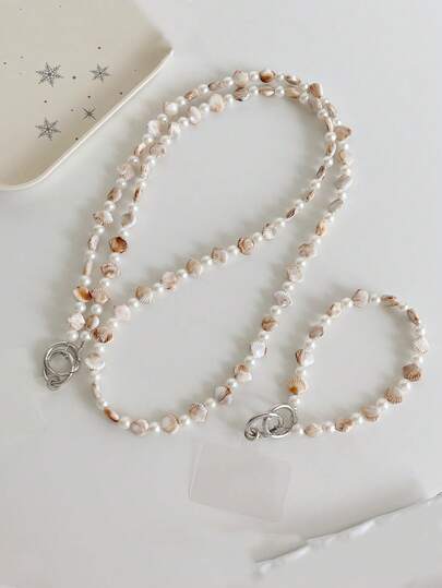 1pc Personalized DIY Brown Shell Pearl Strap, Multifunctional Phone Lanyard, Car Key Chain, Short Wristband, Outdoor Portable Shoulder Strap