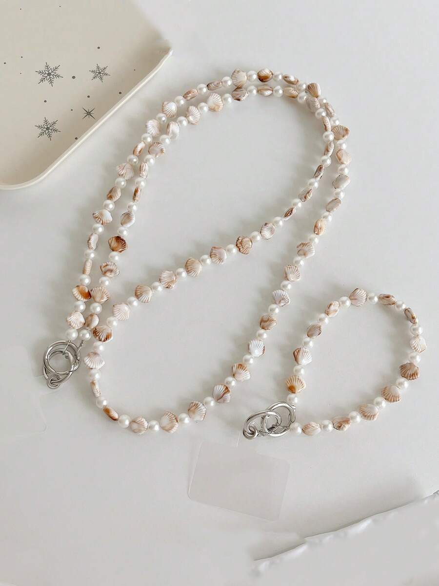 1 chiếc dây đeo ngọc trai vỏ sò màu nâu tự thiết kế, đa năng dùng cho điện thoại, móc chìa khóa xe hơi, vòng đeo tay ngắn, dây đeo vai di động ngoài trời. - Nhiều màu - Xem 1