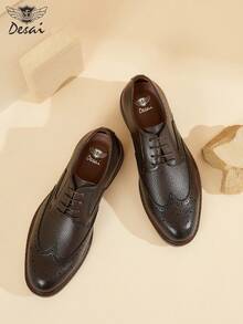 Giày tây nam Desai kiểu dáng cổ điển, đục lỗ, chạm khắc tinh tế, giày da công sở mũi nhọn cổ điển với dây buộc bằng da vân vải, phù hợp cho công việc, đi làm và đám cưới. - Nâu nhạt - Xem 3