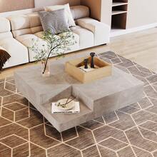 Modern Coffee Table / Concrete Grey Coffee Table / Rectangular Living Room Table With Storage / Robust And Durable / Suitable For Living Rooms And Office Areas, 72*72*30 Cm - Grey - View 7