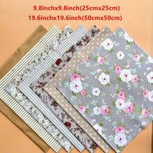 7pcs Stripe Checkered Fabric Red Style Fabric Textile Square Fabric, Assortment With Different Patterns DIY Handmade Sewing Fabric Different Designs - L-Brown - View 2