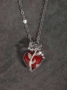 Collar vintage con diseño de corazón y rosa en estilo gótico, collar gargantilla gótico de diseño oscuro con forma de corazón envuelto en flores - Plateado - Ver 1