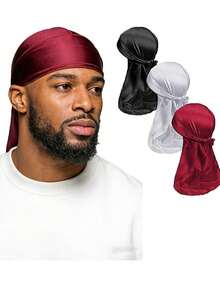Hip Hop Style Satin Durag, Silky Headwrap For Men Women, Fashion Turban Bandana With Long Tails For Streetwear Luxury, Satin Durag For Night Sleep & Daily Wear, Summer, Beach, Holiday,Festival,Travel - Multicolor - View 11