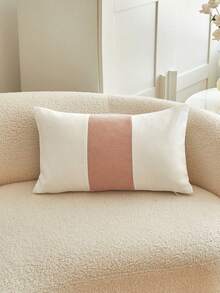 1pc Pink Chenille Striped Patchwork Throw Pillow Cover, Suitable For Indoor Decor, All Season Pillow Sham, Pillow Insert Not Included - Pink - View 9