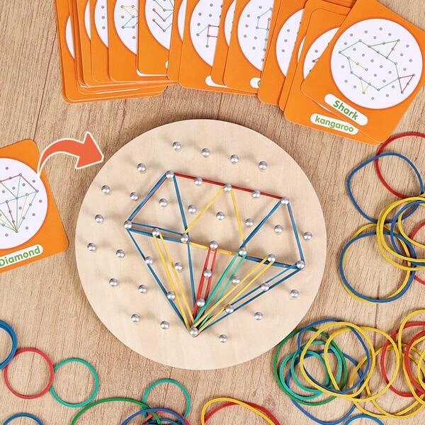 Wooden Round Pegboard Creative Building Toy, Fine Motor & Spatial Thinking Training Teaching Aid For Toddlers Aged 3+, Montessori Early Learning Geometry Cognition Educational Toy, Preschool-Style Parent-Child Interactive Game, Kids Fun Rubber Band Creative Plug-In Concentration Building Blocks, Odorless Reusable Educational Toy