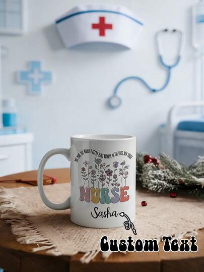Caneca Personalizada de Enfermeira, Presente para Enfermeira, Presentes do Dia da Enfermeira, Caneca com Nome Floral, Caneca com Nome Personalizado, Caneca de Enfermeira, Presente Personalizado, Caneca de Café, Presente para Ela
