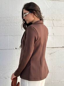 Women's Blazer, Maxi Coat, Long, Tailored, Elegant, Chocolate Brown Overcoat - Rust Brown - View 2