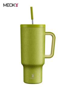 40oz Handled Vacuum Insulated Water Bottle, Leak-Proof Lid & Straw, Stainless Steel Travel  Cup, Keeps Cold For 34hrs Or Hot For 10hrs (Matte Crackle) - Olive Green - View 13