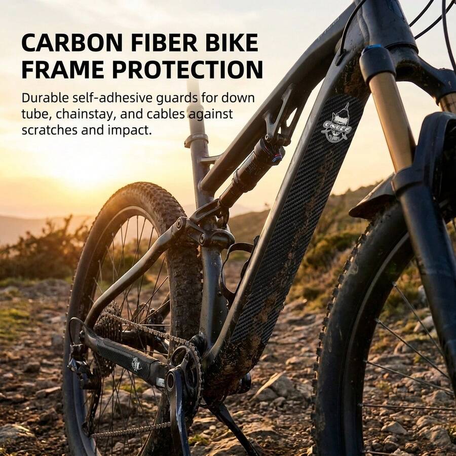 1 pezzo Protezione telaio bici, adesivo in texture fibra di carbonio, impermeabile, paracatena per bici da montagna e da strada - Multicolore - Visualizzare 1