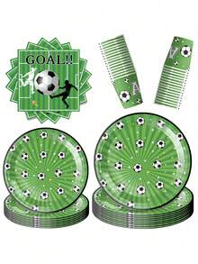 40pcs/Set Football Theme Party Tableware Set Includes Paper Plates, Paper Cups And Napkins, Suitable For Football Theme Party - Multicolor - View 1