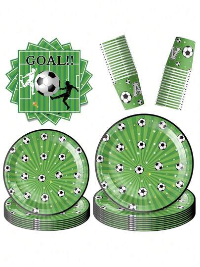 40pcs/Set Football Theme Party Tableware Set Includes Paper Plates, Paper Cups And Napkins, Suitable For Football Theme Party