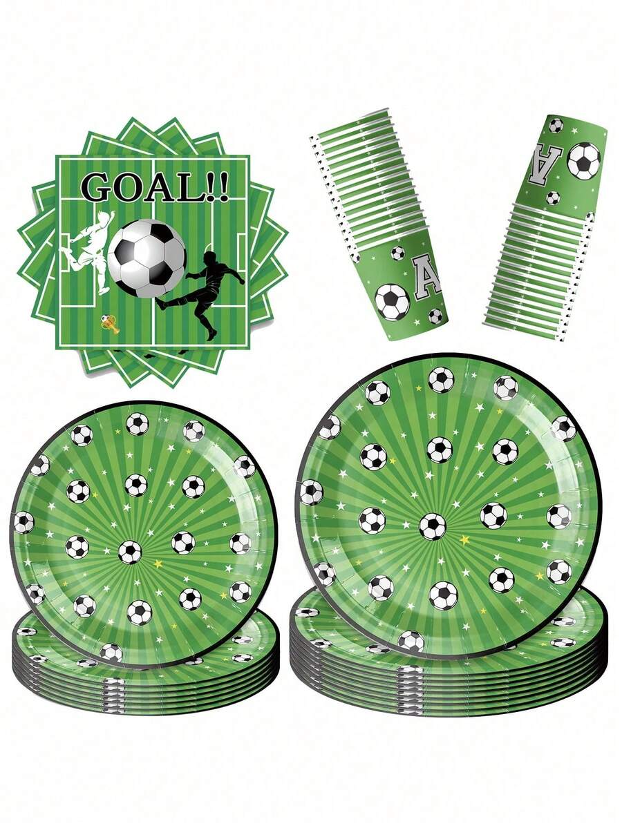 40pcs/Set Football Theme Party Tableware Set Includes Paper Plates, Paper Cups And Napkins, Suitable For Football Theme Party - Multicolor - View 1