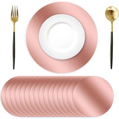 20/40个玫瑰金圆形餐垫，镜面铝箔母亲节装饰一次性纸质餐垫，适用于婚礼、新娘派对、生日派对