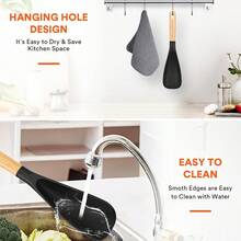 多功能硅胶铲，厨房烹饪铲，沙拉搅拌勺，木柄，不粘锅铲，饭勺，耐热，用途广泛，适合烹饪和日常用餐，厨房工具 - 彩色 - 查看 5