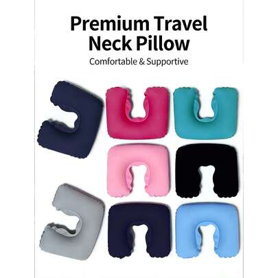 1pc U-Shaped Inflatable Travel Pillow - Neck Support For Car And Plane, Also Suitable As Lumbar Cushion, Ideal For Long Flights And Road Trips, Comfortable Aviation Accessory, Elegant Travel Gear, Durable Inflatable Material Without Extra Air Pump