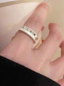 5件套简约优雅几何造型锆石镶嵌戒指，适合女性日常通勤佩戴，时尚高端情侣对戒 - 銀色 - 查看 10