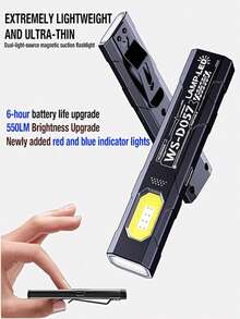 便攜式手持 LED 手電筒，USB 充電家用手電筒，戶外高亮度手電筒，紅藍雙色閃光燈，輕量工作燈，適用於居家、登山、釣魚、露營、緊急照明 - 便攜款 - 查看 3
