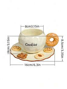 Cabin Kangaroo 一套创意饼干手柄陶瓷杯碟套装，可爱3D饼干造型咖啡杯，美观的早餐杯，家居及礼品之选 - 彩色 - 查看 3