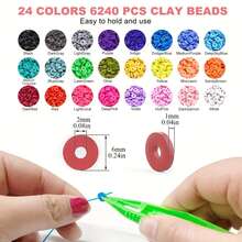 2 Boxes Polymer Clay Bead Set, 7,740 Pcs Total, 24 Colors Flat Round Beads With Gold Alphabet & Numeric Charms, Suitable For Adult DIY Bracelet & Necklace Jewelry Making Craft Kit - 2-24-7740pcs - View 4