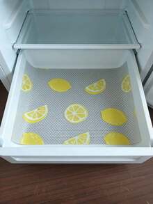 1 rollo, alfombrilla de estante con estampado de limón que se puede cortar, revestimiento impermeable y sin adhesivo para la cocina, el refrigerador y el armario - limón amarillo - Ver 11