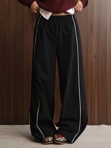 FWH Daily EssentialPants 街頭 OOTD 女款健身瑜伽運動跑步運動長褲 寬腿褲 黑色 - 黑色 - 查看 6