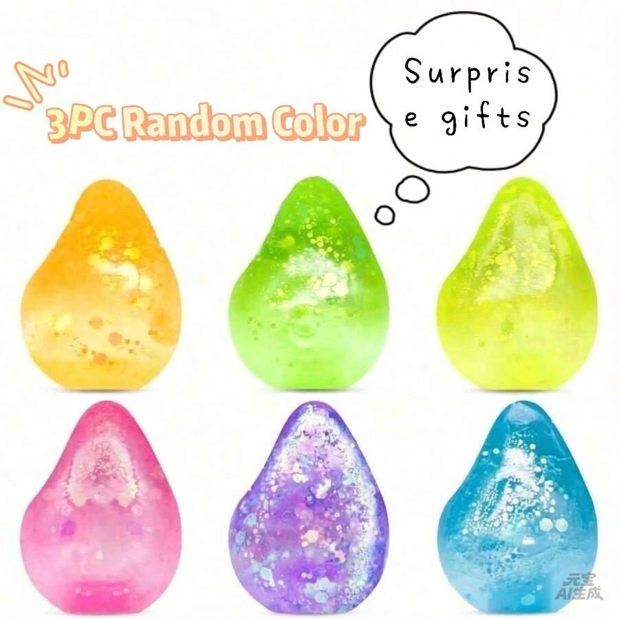 3Pcs Mini Size Fidget Toys Stress Balls For Kids & Adults, Sugar Squishy Balls - Dream Squishy Drop Glitter Stress Balls, Malt Sugar Glitter Squeeze Balls, Party Favors, Sensory Toys For School - 3pcs Random Mini Size - 查看 1