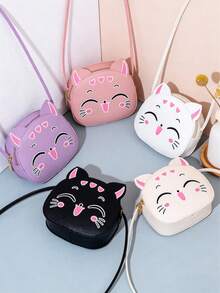 1pc Girls Cute Cat Shaped Crossbody Bag, Adorable Cat Mini Round Shoulder Bag, Coin Purse, Everyday Accessory & Holiday Gift - Multicolor - View 3