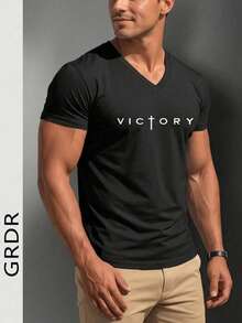 GRDR Men's Fashion V-Neck Short Sleeve T-Shirt, Suitable For Outdoor Casual Wear - Black - View 6