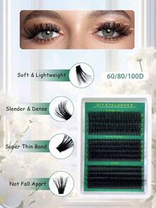 Fluffy Lash Clusters 60D+80D+100D/Individual Eyelash Thick Cluster Eyelash Extensions D Curl Lashes Clusters 300Pcs/Individual Lashes 9-18MM Wispy Cluster Lashes - D - 查看 5