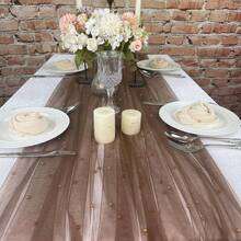 1pc Romantic Pearl Lace Table Runner, Wedding Arch Decor, Bridal Shower Gift Fabric, Elegant Pearl Lace Tablecloth, Suitable For Event, Embroidered, Transparent, Wrinkle-Resistant, White, Dessert Table - Coffee Brown - View 6